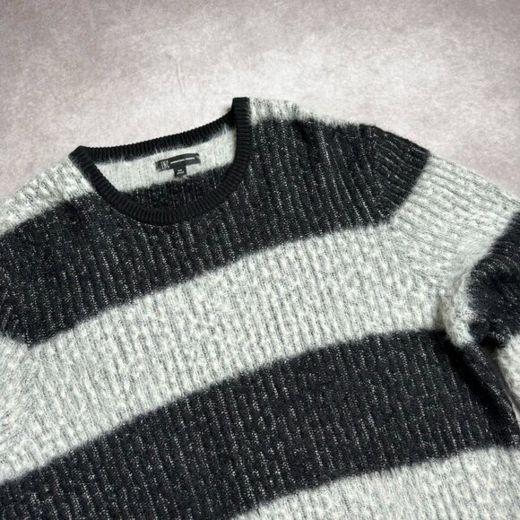 Black + White Striped Furry Crewneck - Picture 2 of 3